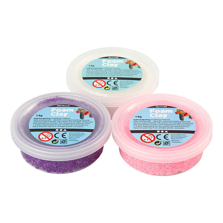 Foam Clay ®, Glitzer, Metallic, Rosa, Lila, Weiß, 3x14 gr 1 Box