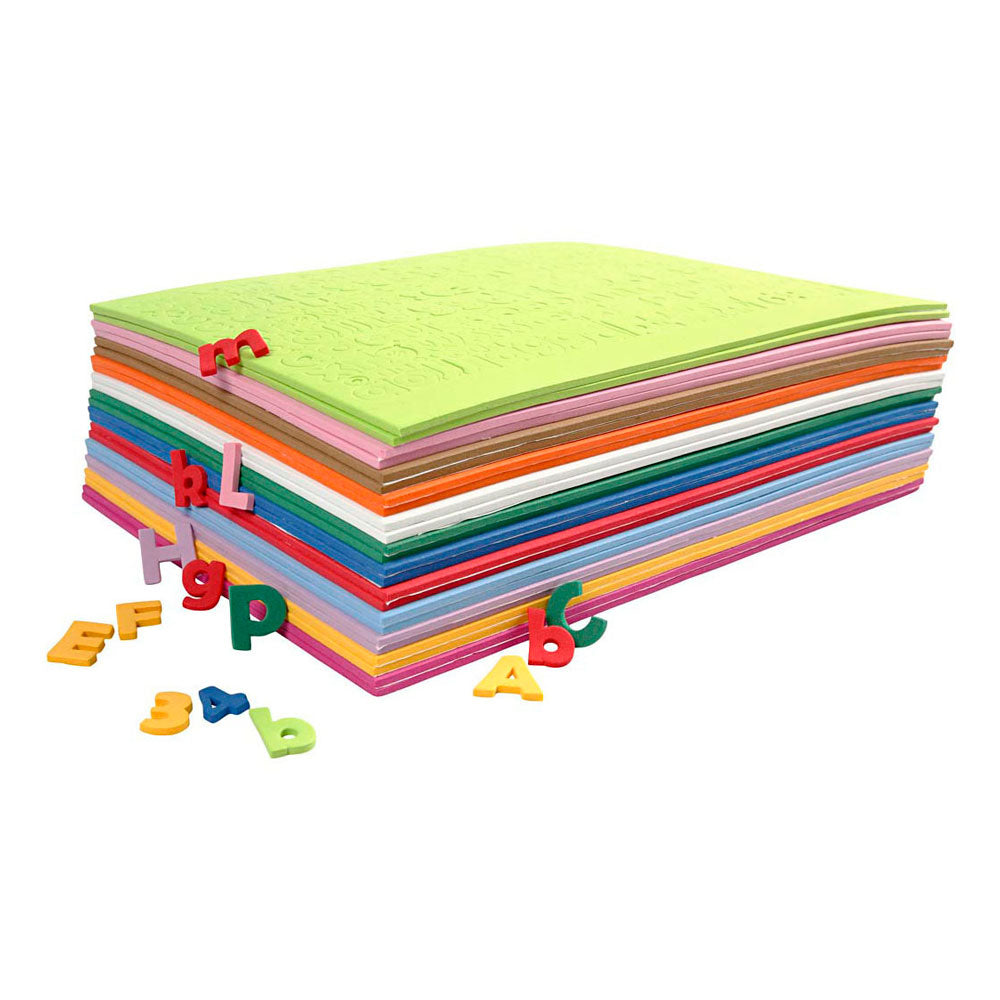 Creativ Company Eva-Schaum Zahlen Buchstaben, H: 20 mm, Dicke 3 mm, verschiedene Farben, 24 Div-Blätter, 1 Box