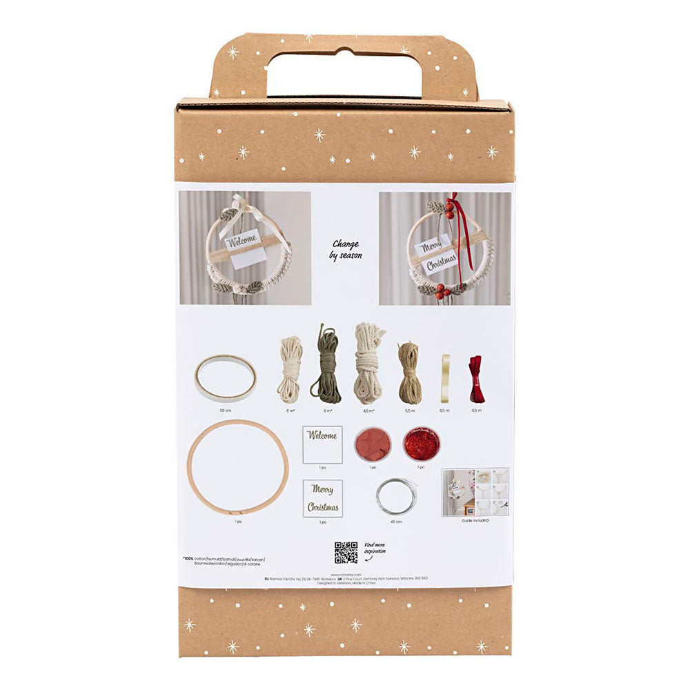 Creativ Company Hobby-Set Makramee, Weihnachtskranz, Moosgrün, Weihnachtsrot, gebrochenes Weiß, 1 Box
