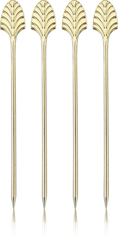 Viski Art-Deco-Cocktailspieße – Edelstahl – goldfarben – 4 Stück