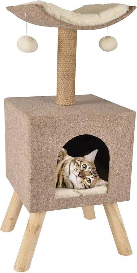 Kratzbaum Flamingo – Scandi-Beige Naturweiß – 36 × 43 × 82 cm – Kratzbaum aus Jute – mit Liegeplattform – skandinavisches Design – für Katzen