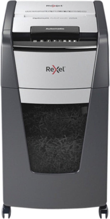 Rexel Optimum Autofeed+ 225x Flüsterleiser Aktenvernichter – P4 vernichtet – Automatischer Einzug bis zu 225 Blatt – 60 l – Schwarz