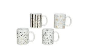 Mok keramiek ''sterren'' 4 assortie wit goud 12x8x10cm