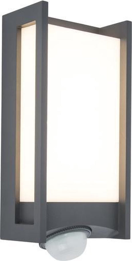 Lutec qubo – LED-Wandleuchte für den Außenbereich – PIR-Bewegungssensor – Premium-Aluminium – 800 lm – 3000 K warmes Licht – IP54 extra wetterfest – dunkelgrau – 110 x 270 x 76 mm