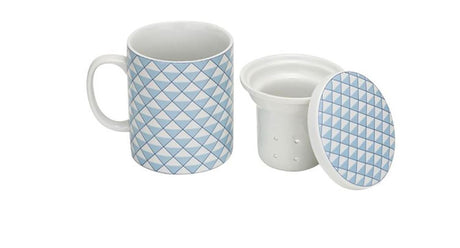 Gemütliche, trendige, gemütliche, trendige Porzellan-Teetasse mit Filter + Deckel, ã˜8x10,5cm, Deko-Blau