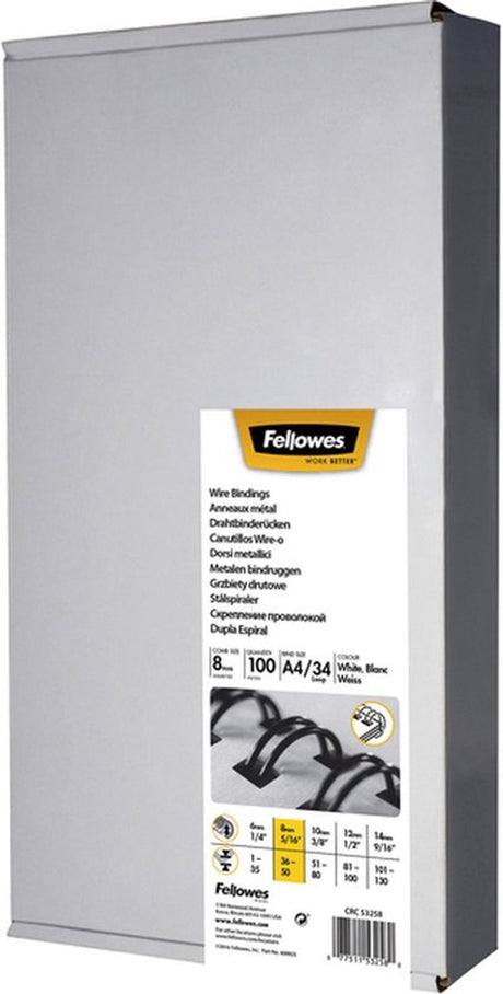 Fellowes Binderücken 34-Ringe 8 mm A4 Silber 100 Stück