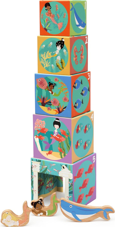 Scratch stapeltoren - zeemeerminnen - 5 stuks - met houten figuurtjes - 1 jaar