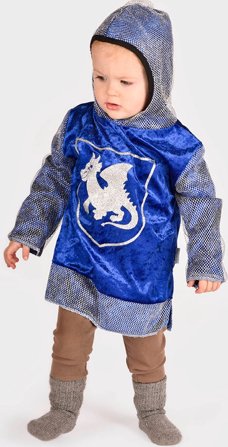 Den Goda Fen Kostüm Ritter – Hemd aus Samt mit Kapuze – 110–116 cm – 4–6 Jahre – Blau