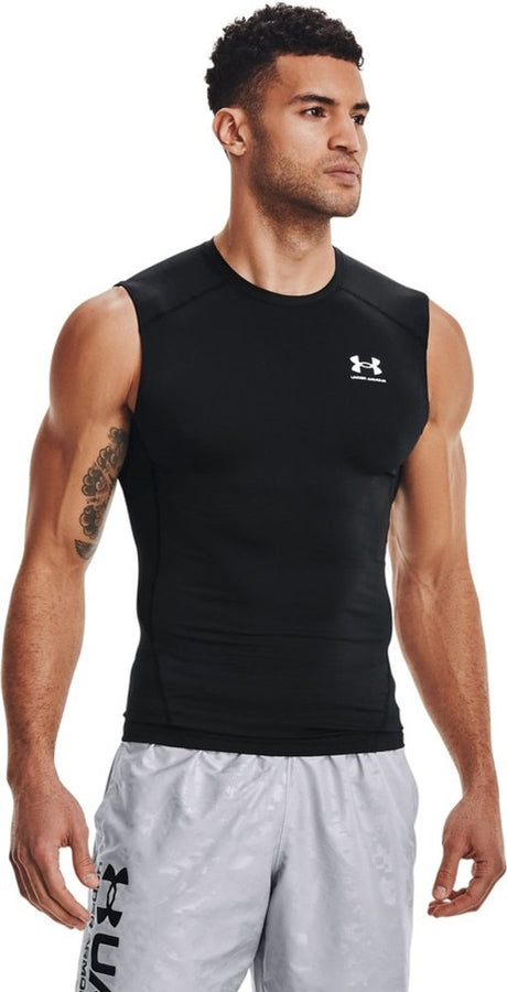 Under Armour UA HG Armour Comp SL-BLK Herren-Sportshirt – Schwarz – Weiß