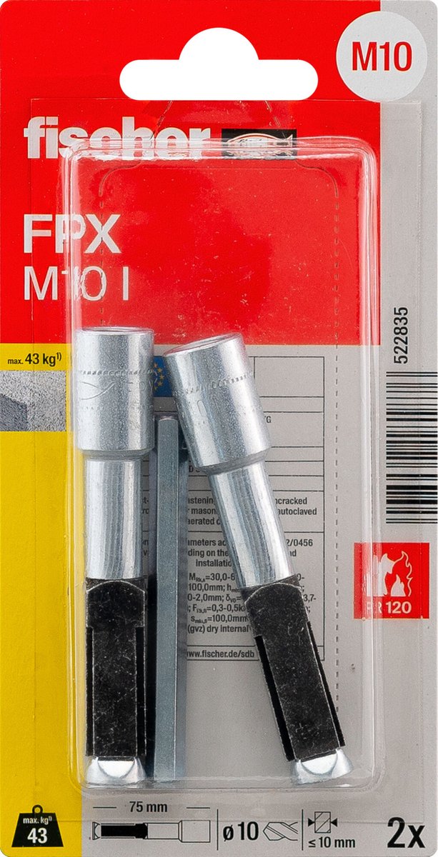 Fischer 522835 fpx m10 i k nv gasbetonanker 1 set(s)