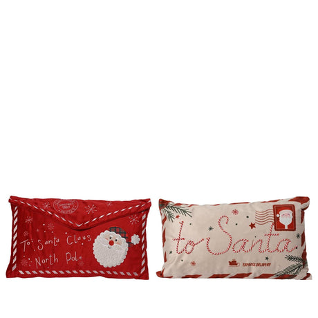 Decoris kussen brief voor santa 30x50cm polyester fluweel 2 assorti