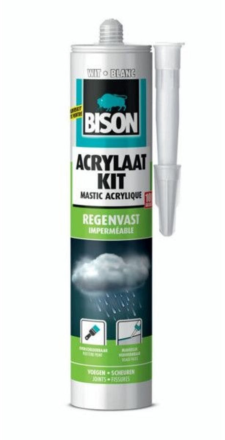 Bison Acryl-Dichtstoff, regenfest, weiß, Tube 300 ml – Dichtstoff zum Abdichten von Fugen, Nähten, Rissen und Rissen, überstreichbar, sauber zuschneidbar