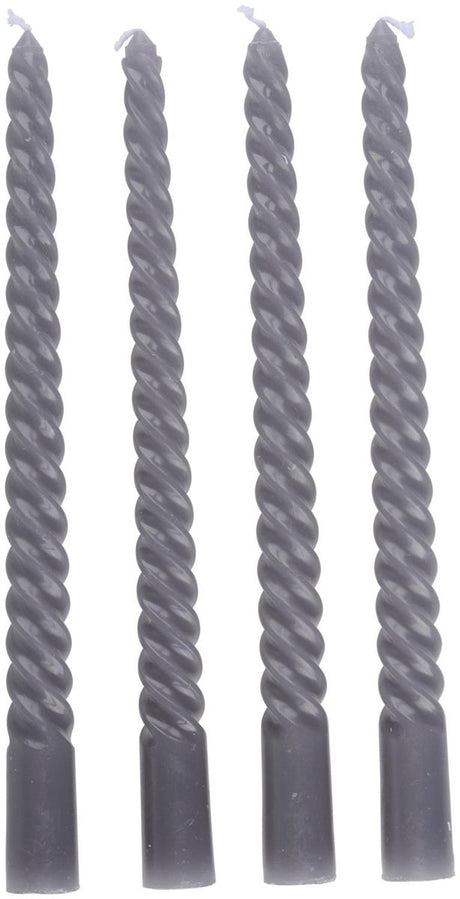 Arti casa gedraaide dinerkaarsen set van 4 - grijze kaarsen 25 cm met 5 uur brandtijd - twisted dinerkaarsen voor kandelaar en decoratie - ø2 x 25 cm