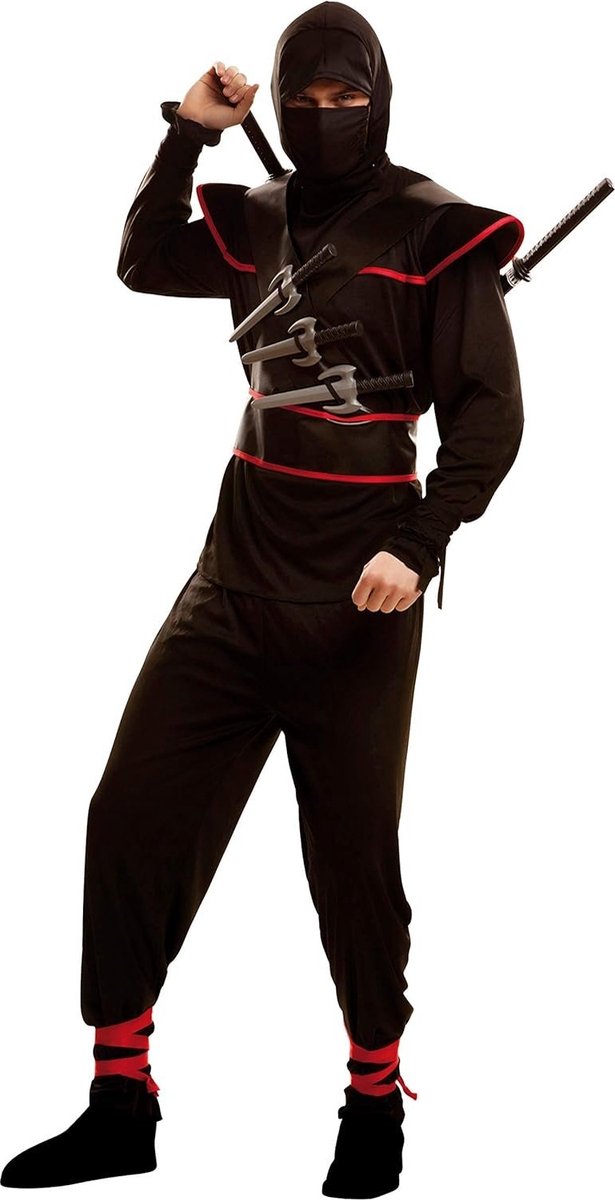 Mom funcompany Ninja-Assassinen-Kostüm Erwachsene Schwarz Rot – Größe m-l