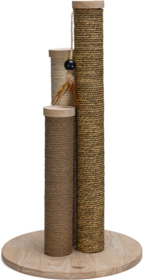 Designed by lotte krabpaal willa - katten krabpaal - 3 palen ineen - incl speeltje - hout - 39,5x39,5x70 cm