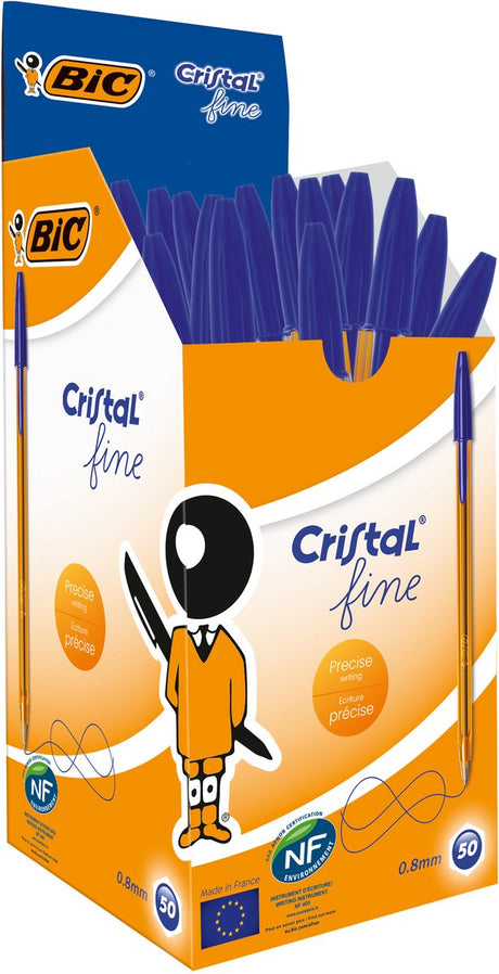 Bic Kugelschreiber Cristal Fine 0,3–0,5 mm, blaue, luftdurchlässige Kappe