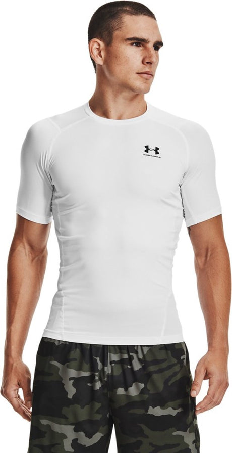 Under Armour UA HG Armour Comp SS-WHT Herren-Sportshirt – Weiß – Schwarz