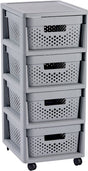 Curver Infinity Dots Schubladensystem – 4 Schubladen à 11 l – mit Rollen – 36 x 30 x 66 cm – grau