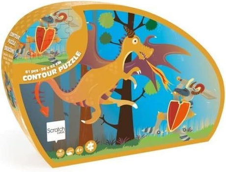 Dame-Kratzkonturpuzzle „Drache mit Ritter“ – 61 Teile