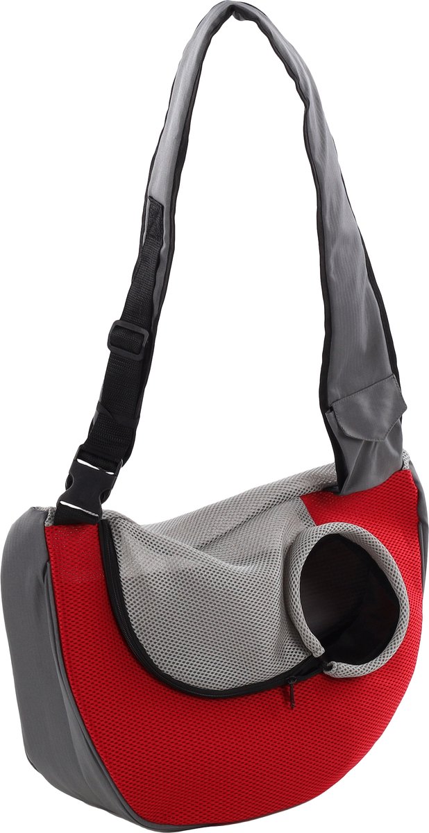 Flamingo Hundetasche Skip - Bequeme Hundetragetasche Bauchtragetasche - Hundekatzentragetasche - Rot Grau - 50 cm - bis 10 kg