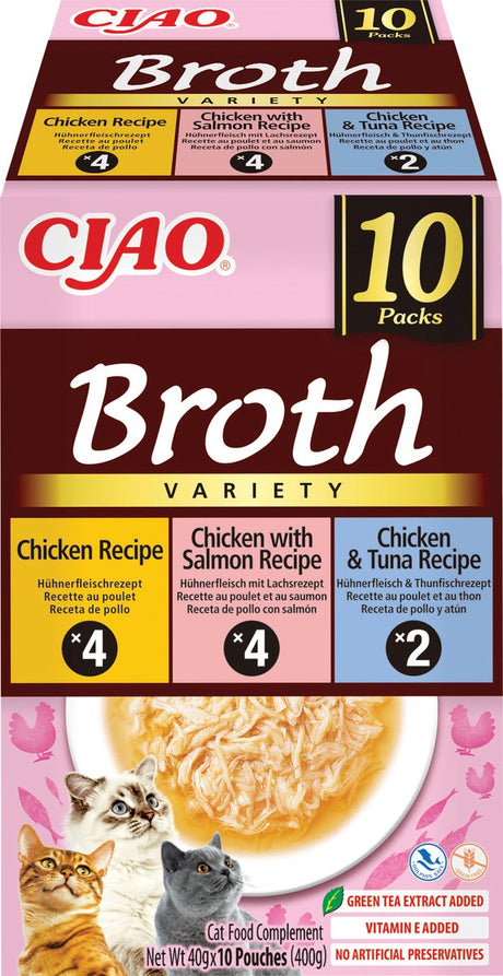 Inaba ciao broth kattenvoer natvoer kip variëteiten maaltijdzakjes 10x40g