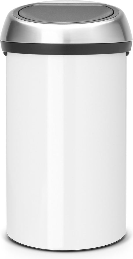 Brabantia Touch Bin Abfallbehälter – 60 Liter – weiß mattierter, fingerabdrucksicherer Deckel aus Stahl