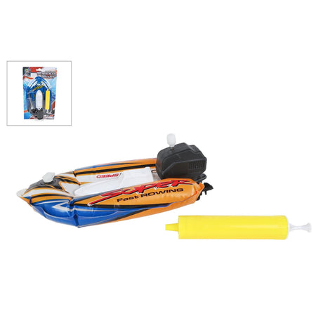 Aufblasbares Schnellboot mit Pumpe und Aufziehfunktion 17cm 3-fach sortiert