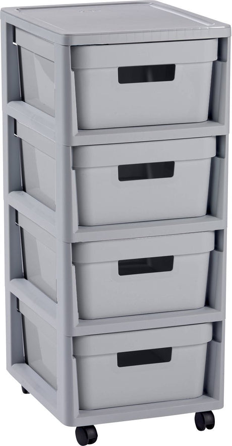 Curver Infinity-Schubladensystem – 4 Schubladen à 11 l – mit Rollen – 36 x 30 x 66 cm – grau