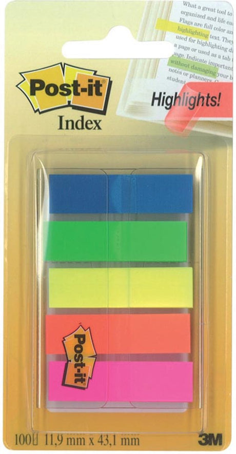 Post-it-Index Post-it®-Index transluzent, tragbares Set, grün, orange, rosa, gelb, blau, 12 x 43 mm, 20 Tabs Farbspender
