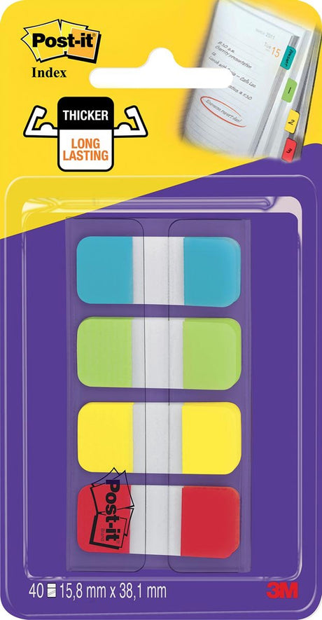 Post-it-Index stark, ft 15,8 x 38,1 mm, Blister mit 4 Farben, 10 Tabs pro Farbe