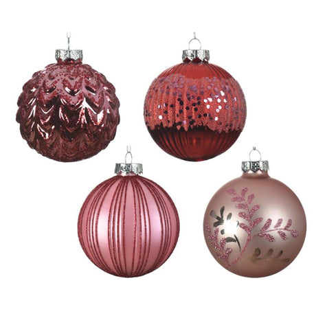 Decoris Weihnachtskugeln aus Glas ø8cm, Schachtel mit 12 Stück rosa