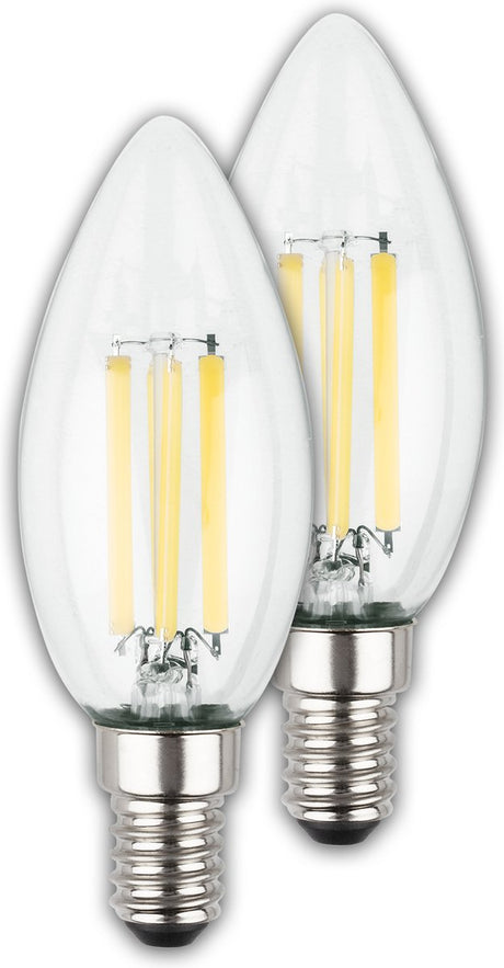 Briloner – ultraeffiziente LED-Lampe – Set mit 2 Lichtquellen – E14 – Filamentbeleuchtung – Kerze – 2,5 W – 525 lm – 2.700 K warmweißes Licht – ø3,5 cm