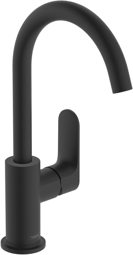 Hansgrohe rebris s – Waschtisch-Mischbatterie – Einhebelbedienung – mit Ablaufgarnitur – Größe 210 mm – schwenkbarer Auslauf – mattschwarz