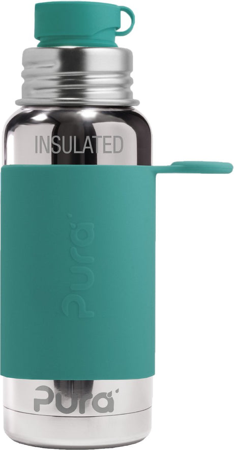 Pura Thermos-Sportflasche 475 ml – Thermoskanne – Thermosbecher – plastikfrei – mit Doppelwand – inklusive Sportkappe und Sporthülle – Oberteil ist austauschbar – Mint