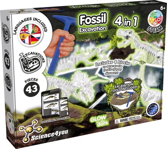 Science 4 You schnitzt Fossilien, 4-in-1-Set, leuchtet im Dunkeln