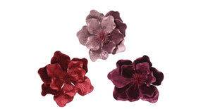 Magnolia op clip polyester fluweel 3col ass d26 h16cm