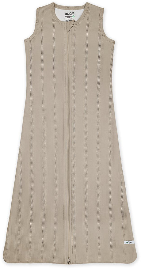 Lodger newborn slaapzak zomer 62cm - veilige aansluiting bij nek en armen - 0.5 tog - 100% biologisch katoen - pointelle - beige - zomerslaapzak