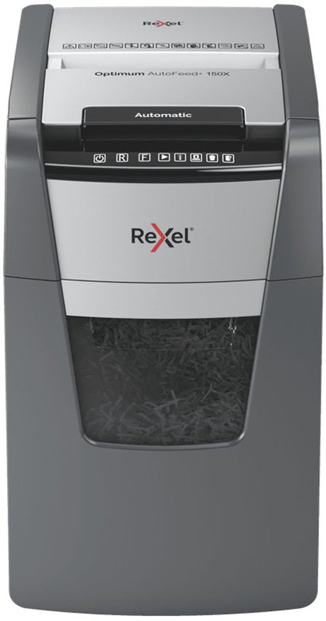 Rexel Optimum Autofeed+ 150x Flüsterleiser Aktenvernichter – P4 vernichtet – automatischer Einzug bis zu 150 Blatt – 44 l – Schwarz