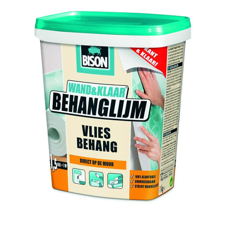 Bison wall ready® Tapetenkleber Vliestapete Topf 1 kg, gebrauchsfertig, leicht aufzutragen, korrigierbar, gute Haftung, für alle Tapetenarten mit Vliesträger