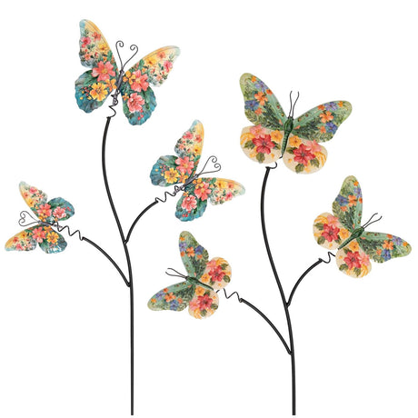 Anna's collection vlinders met bloemenprint metaal op steker 35x2x78cm 2 assorti