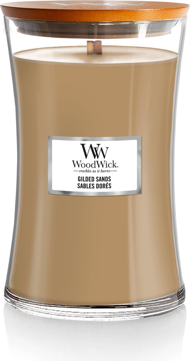 Große Sanduhr-Duftkerze von Woodwick – vergoldeter Sand – 130 Brennstunden