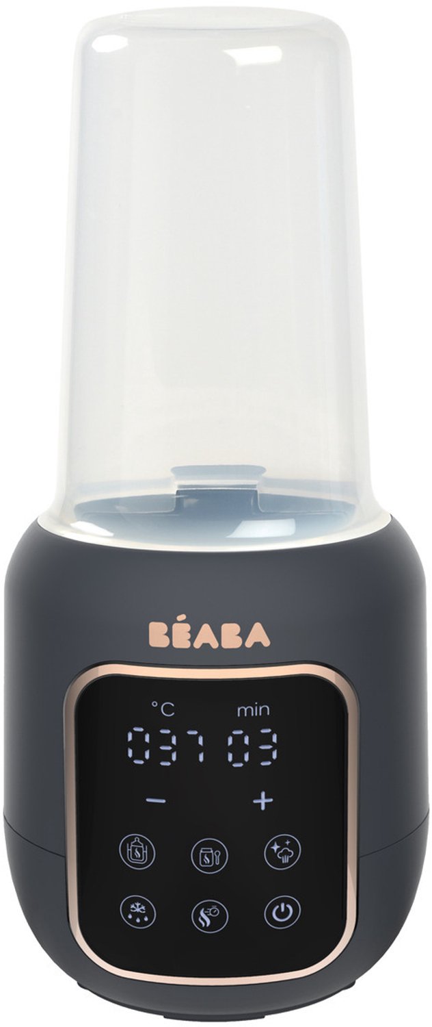 Béaba Multi-Milchflaschenwärmer – 5-in-1-Flaschenwärmer und Sterilisator mit Touchscreen – Erhitzen im Wasserbad oder schnell mit Dampf – Auftauen von Muttermilch und Erhitzen von Gläsern – einstellbare Zeit und Temperatur – Grau