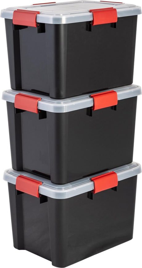Iris luftdichte Aufbewahrungsbox – 20 l – Kunststoff – schwarz rot – 3er-Set
