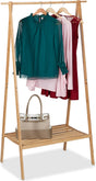 Merkloos sans marque kledingrek bamboe - inklapbaar - 170x100x56,5 cm - met kledingstang