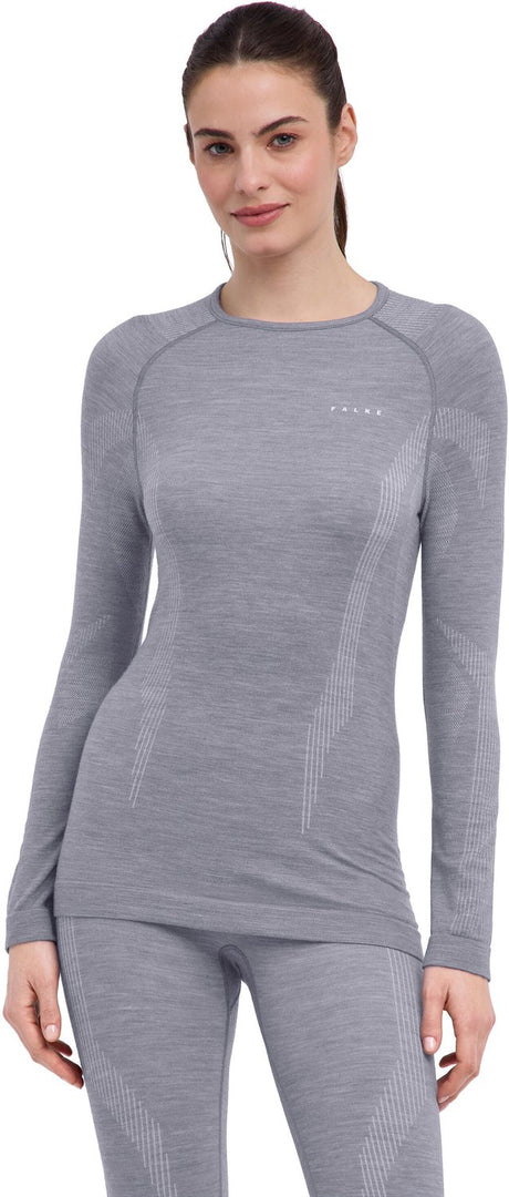 Falke Wool-Tech Longsleeve schnelltrocknendes Woll-Funktions-Langarmshirt Damen Grau - Größe S