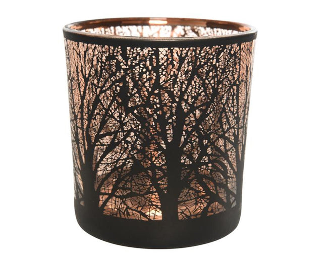 Decoris Teelichthalter Baum Glas schwarz 8cm
