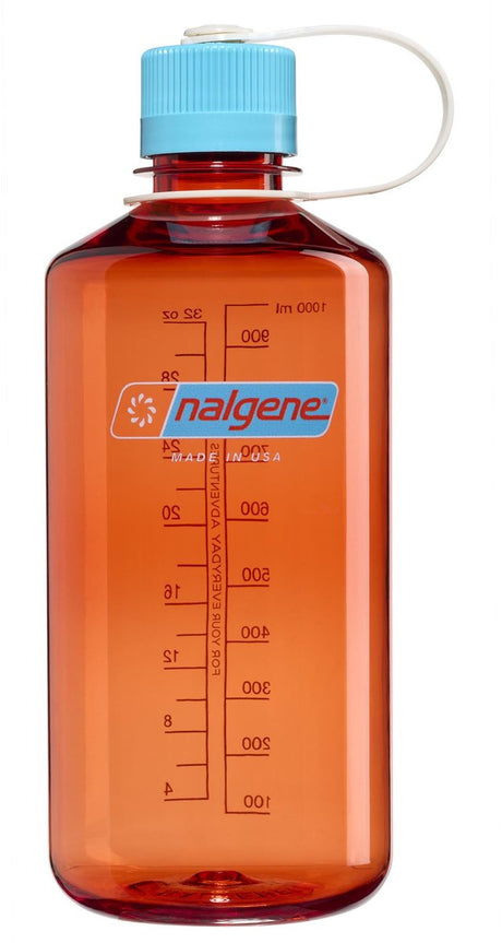 Nalgene - narrow mouth bottle - drinkfles - waterfles - 1000ml - bpa free - sustain - flame w blue atoll nieuw