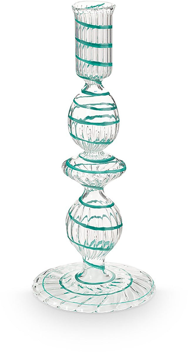 Pip studio - kandelaar - woonaccessoires - licht blauwe kaarsenhouder - glas swirl - 20cm