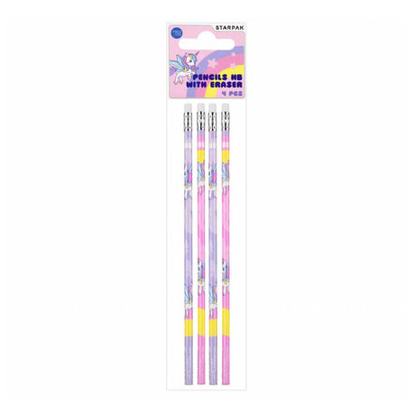 HB-Bleistift mit Radiergummi Einhorn, 4 Stk.