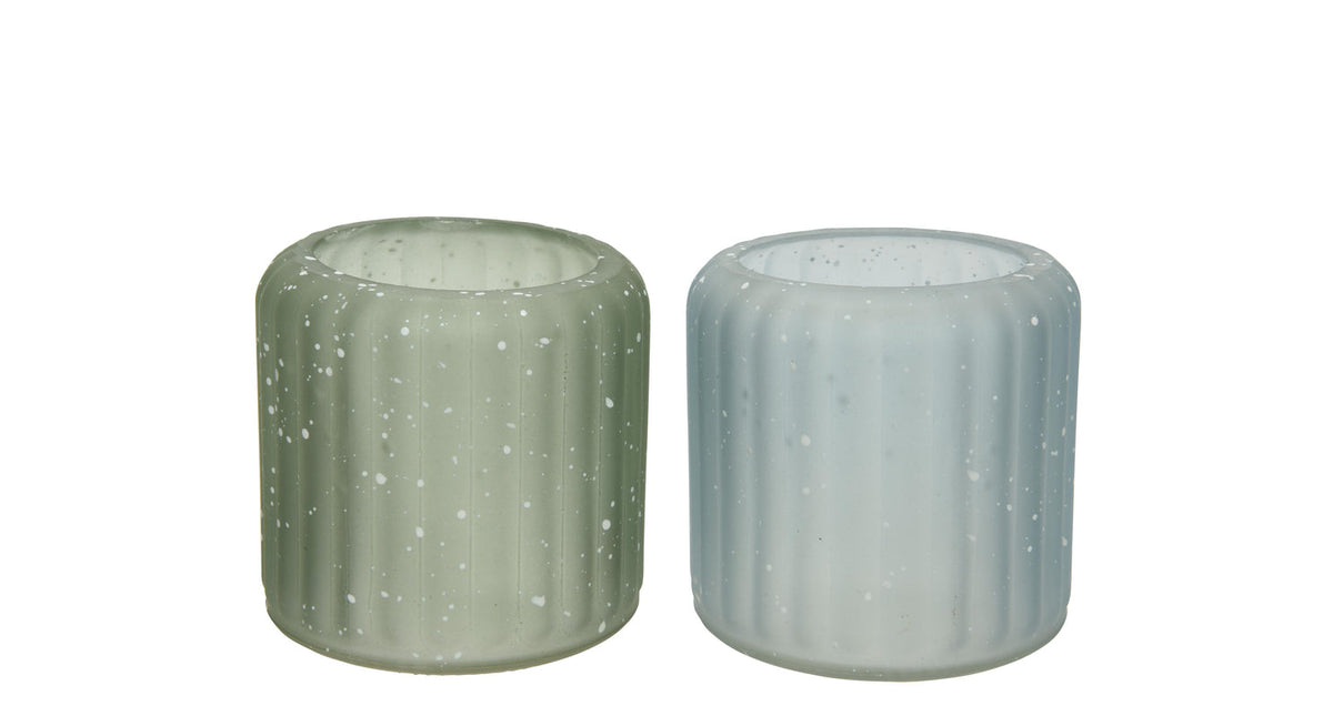 Theelichthouder glas opaque 2 assortie d8 h7,5cm